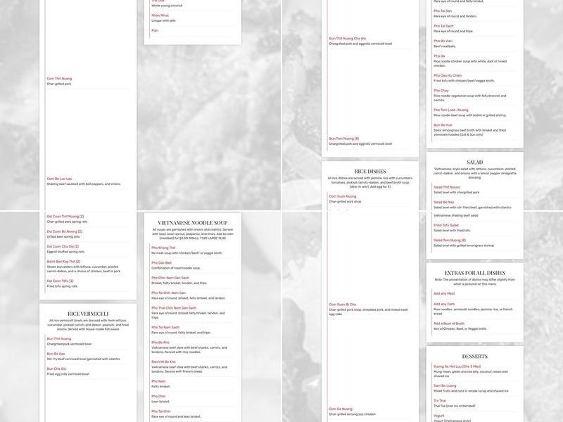 Phở Bằng Restaurant Menu