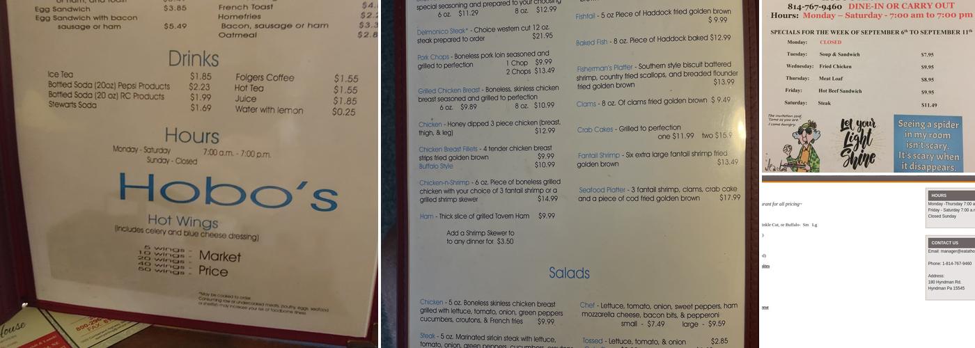 Hobo's Family Restaurant Menu