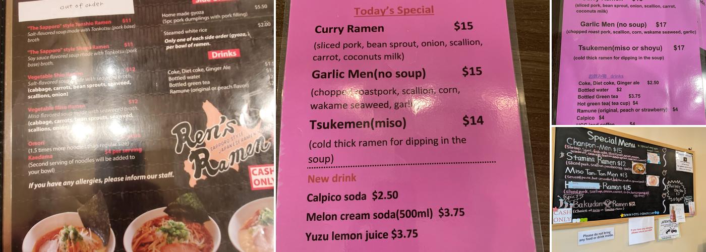 Ren's Ramen Menu