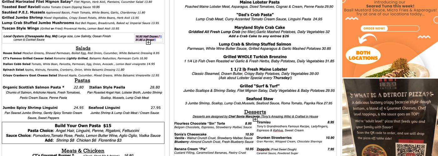 Chef Tony's Fresh Seafood @ the Promenade Menu