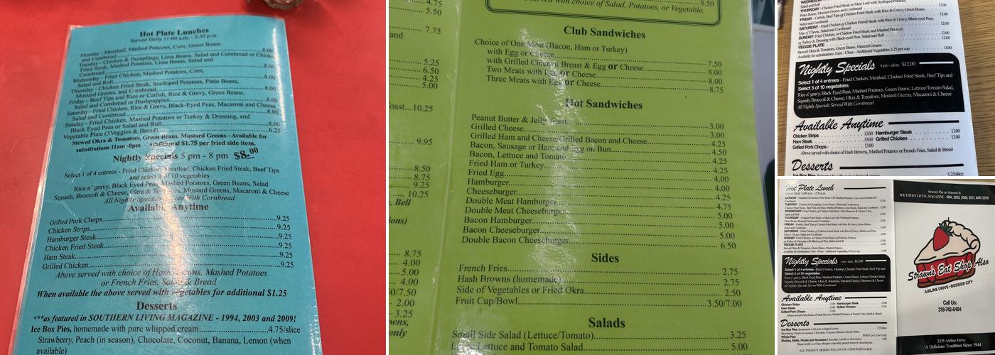 Strawn's Eat Shop Also Menu