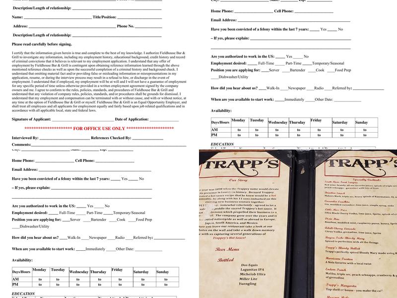 Trapp's Menu