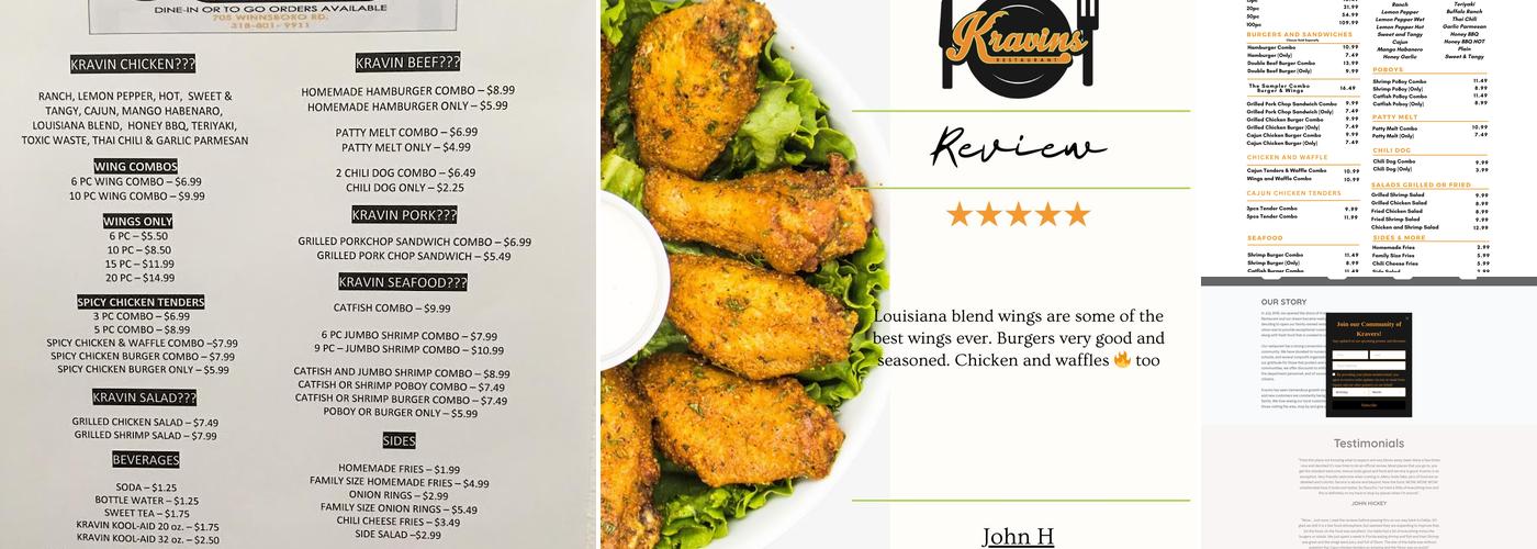 Kravins Restaurant Menu