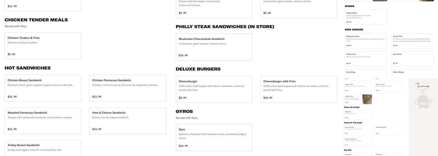 Philly's Pizza Menu