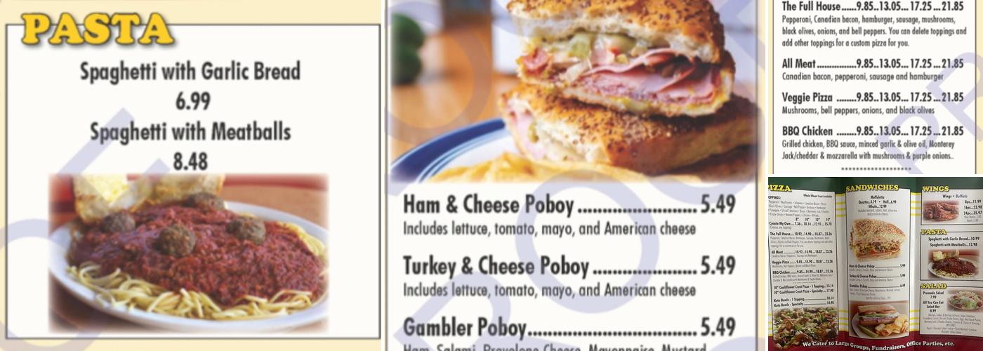 B J's Pizza House Menu