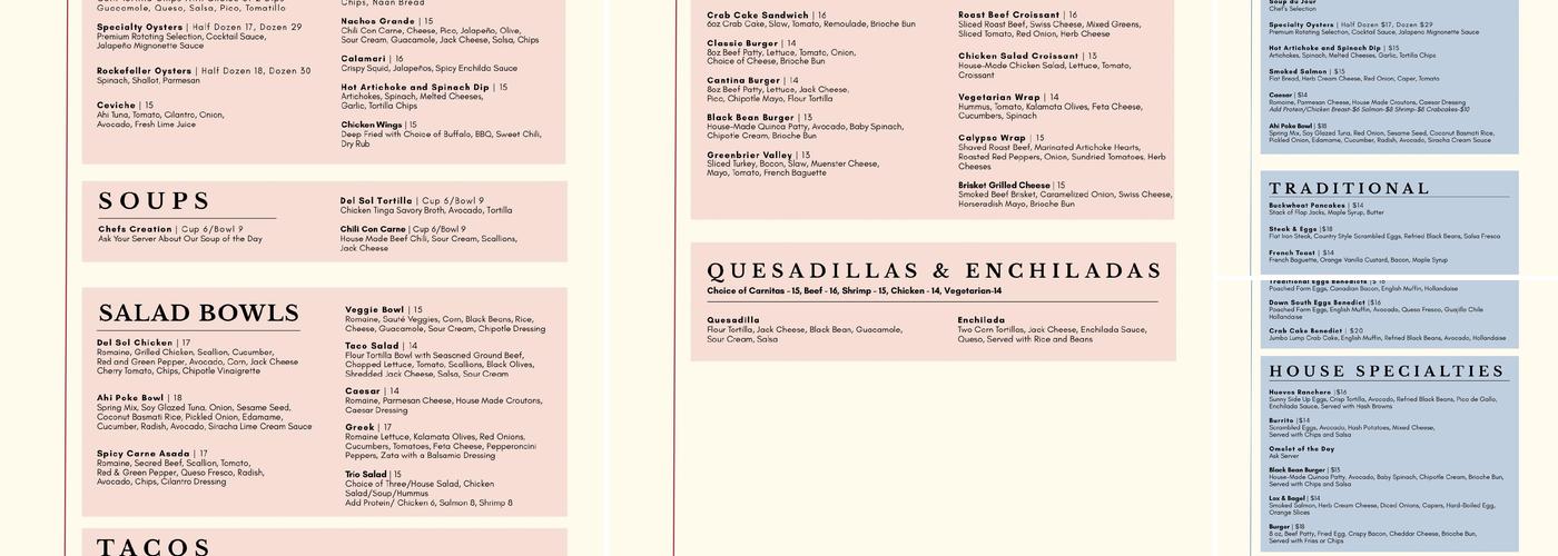 Del Sol Menu