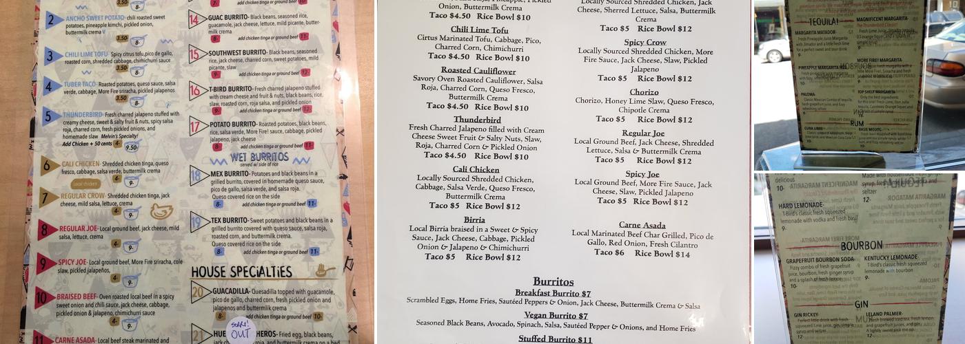 Thunderbird Tacos Menu