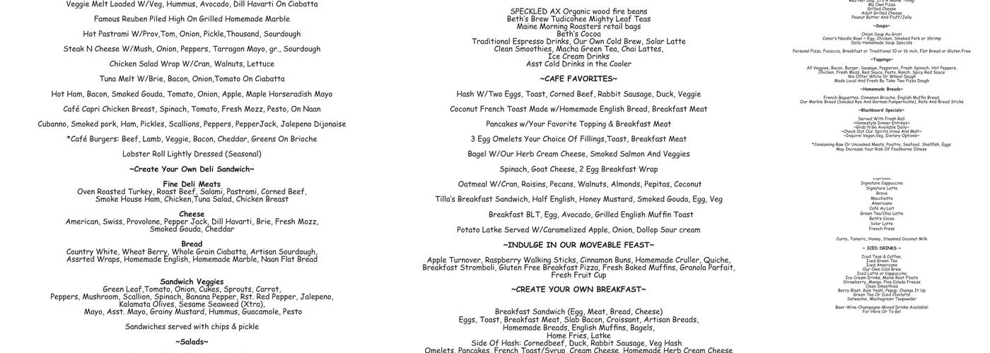 Beths Kitchen Cafe Menu