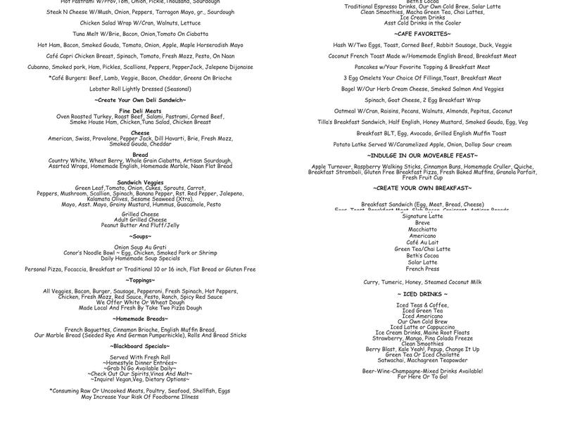 Beths Kitchen Cafe Menu