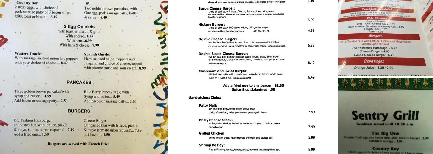 Sentry Grill Menu