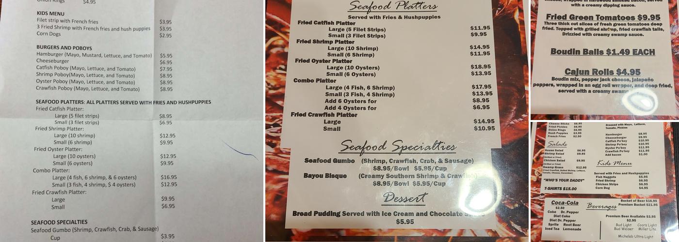 Swamp Daddy's Menu