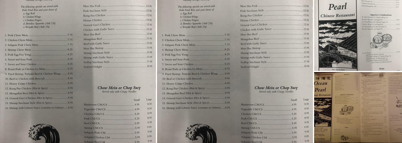 Ocean Pearl Menu