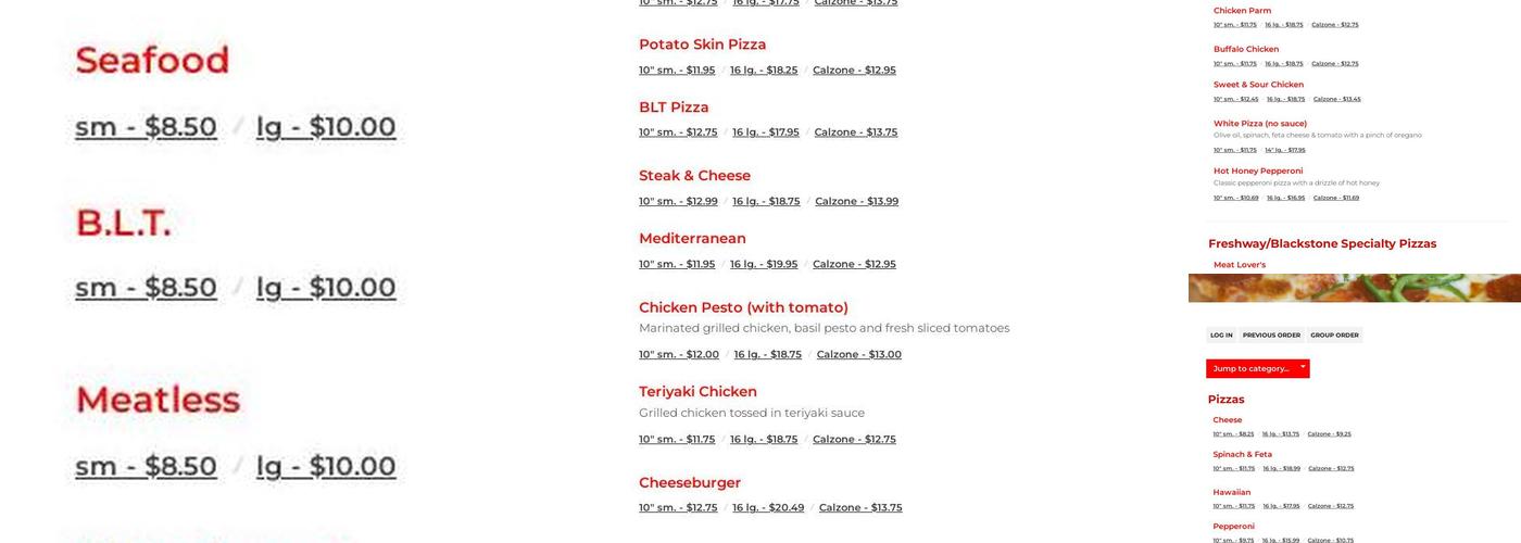 Fresh Way Pizza Menu
