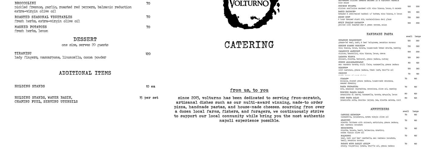 Volturno Pizza Napoletana Menu