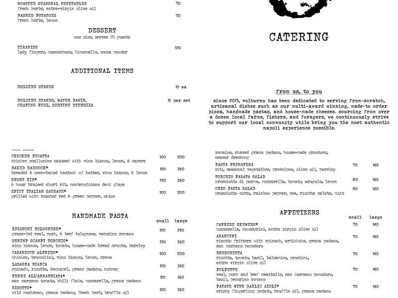 Volturno Pizza Napoletana Menu
