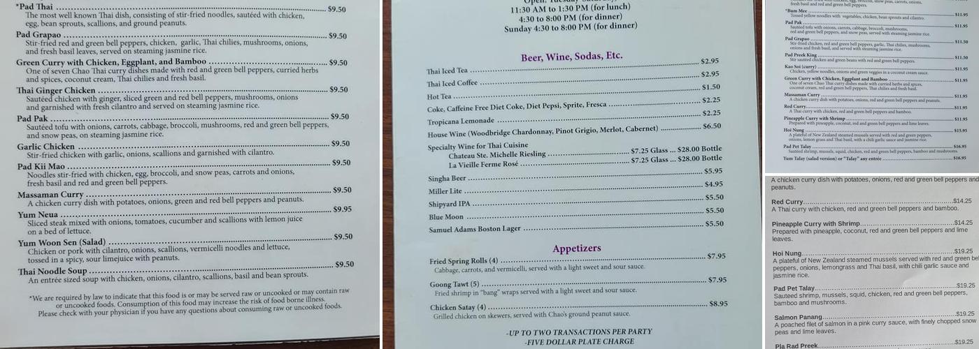 ChaoThai Restaurant Menu