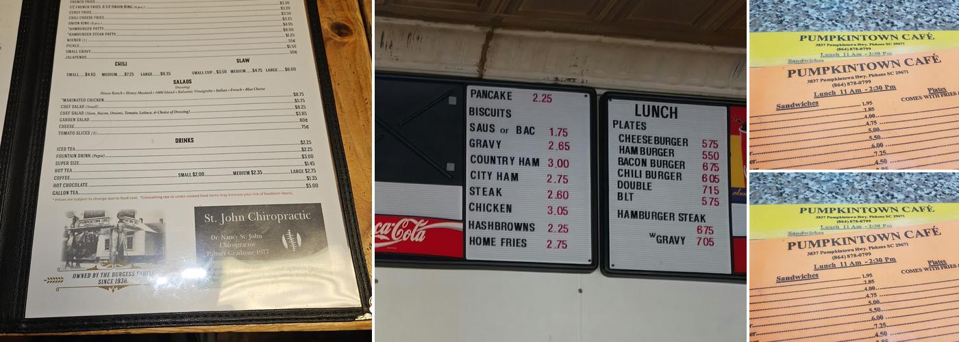 Pumpkintown General Store Menu