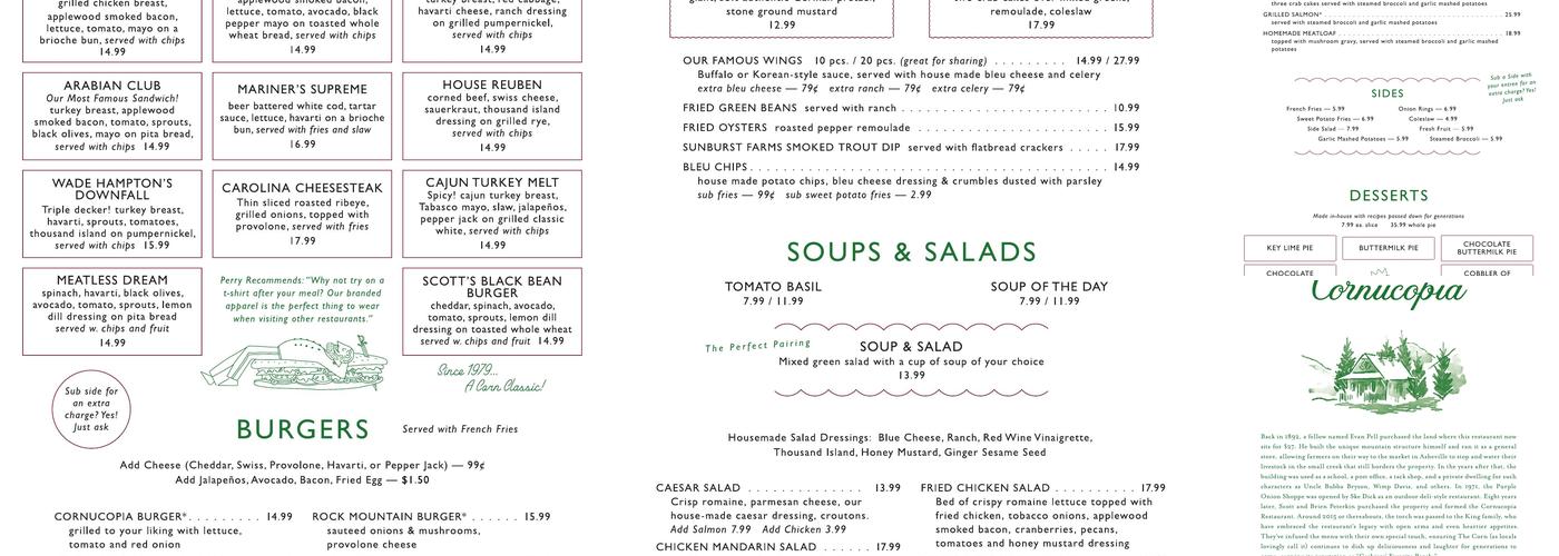 Cornucopia Restaurant Menu