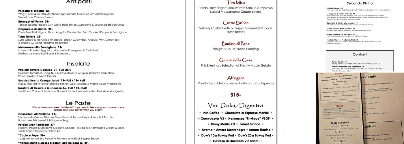 Ristorante Paoletti Menu
