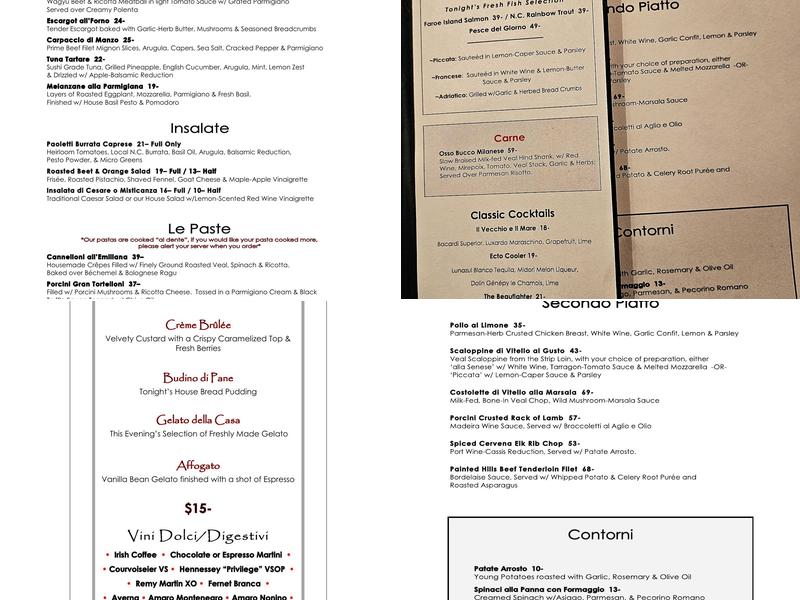 Ristorante Paoletti Menu