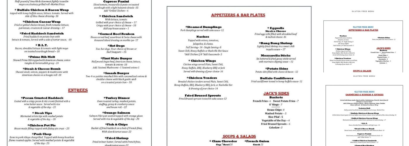 Captain Jack's Menu