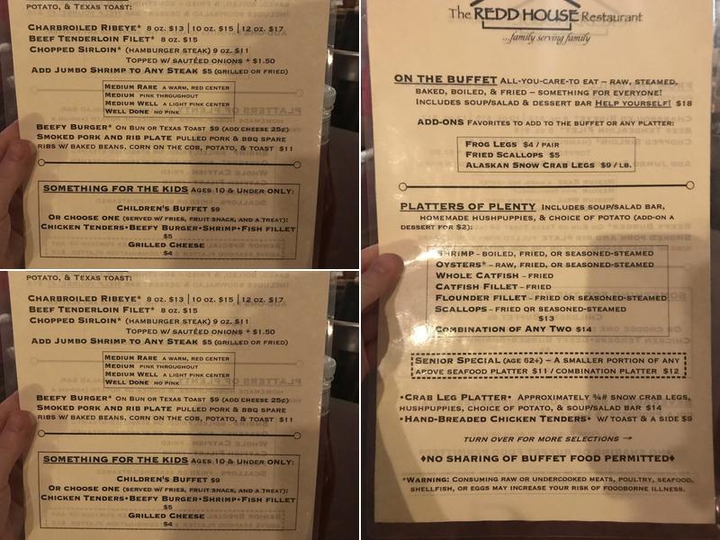 The Redd House Restaurant Menu