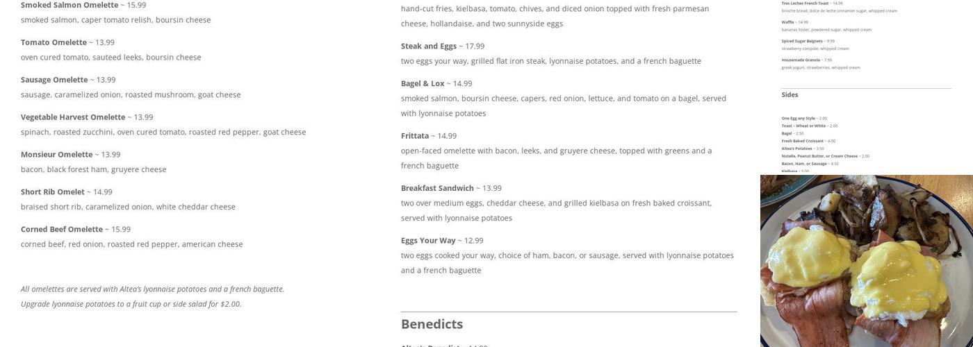 Altea's Eatery Menu