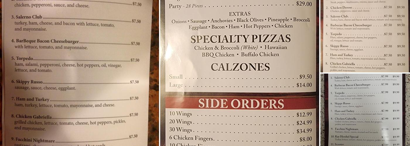 Salerno Pizzeria Menu