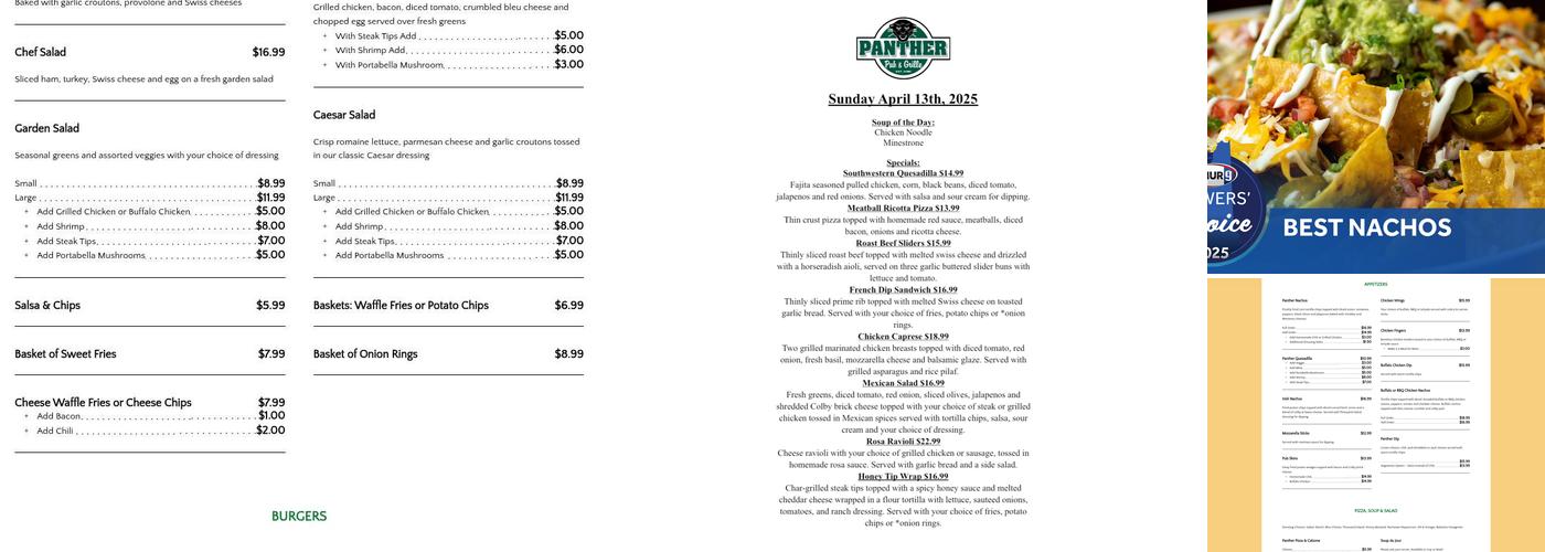 Panther Pub & Grille Menu