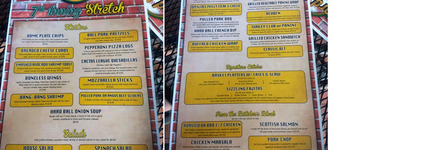 HardBall Café Menu