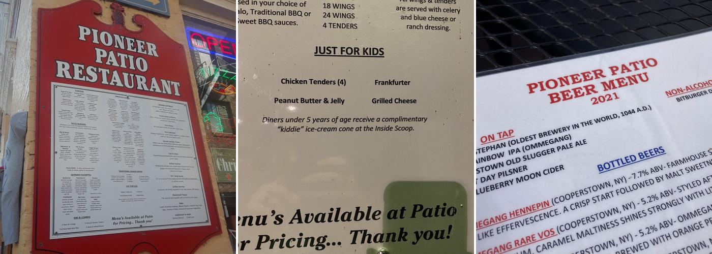 Pioneer Patio Restaurant Menu