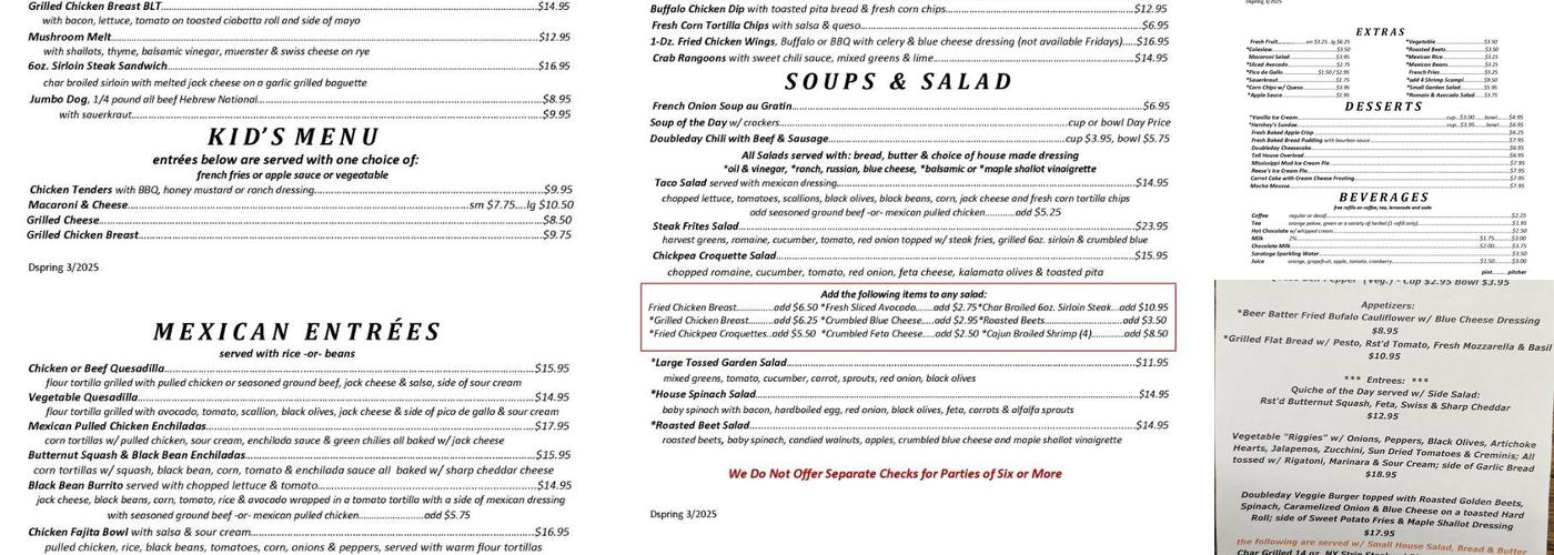 Doubleday Cafe Menu