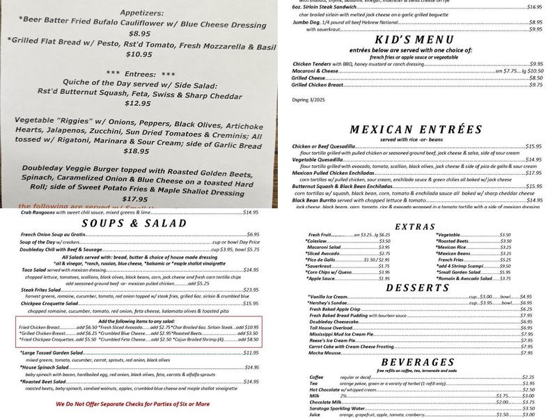 Doubleday Cafe Menu