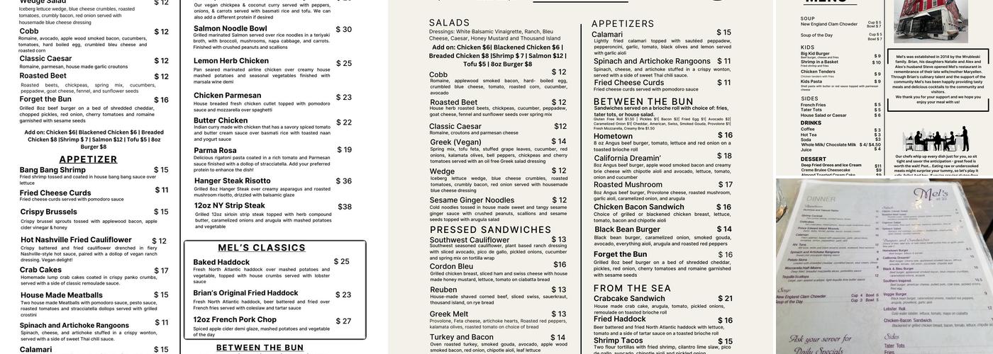 Mel's at 22 Menu