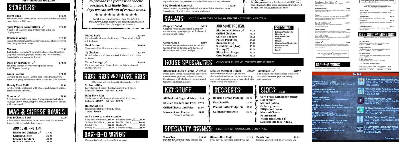 Theodore's Blues, Booze, and BBQ Menu