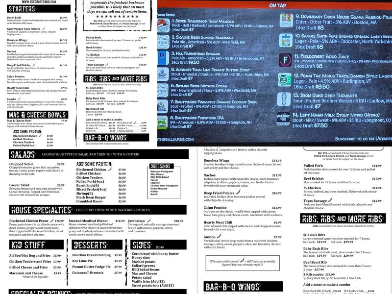 Theodore's Blues, Booze, and BBQ Menu