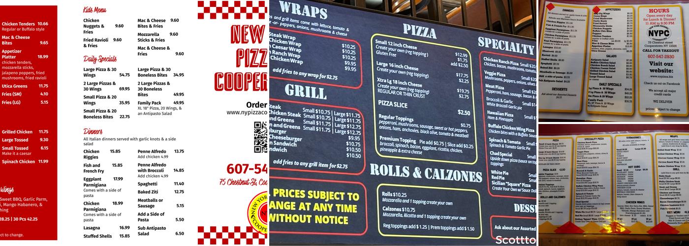 New York Pizzeria Menu