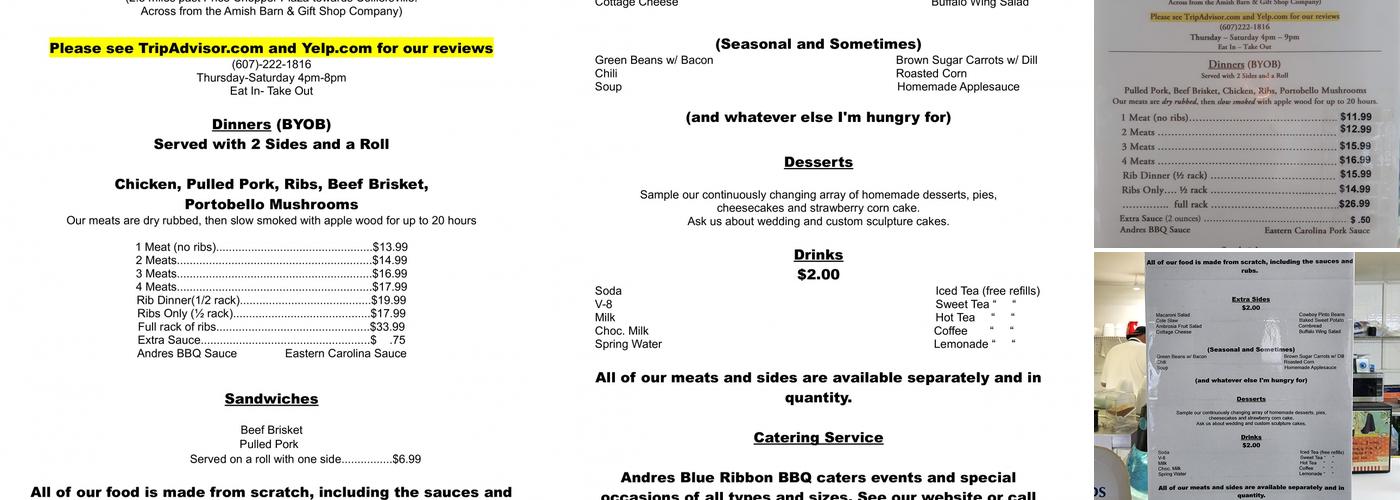 Andres Blue Ribbon BBQ Menu
