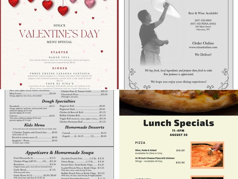 Nina's Italian Resturant & Pizzera Menu