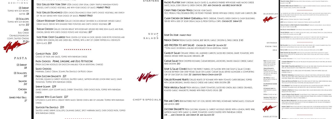 Camelot Menu