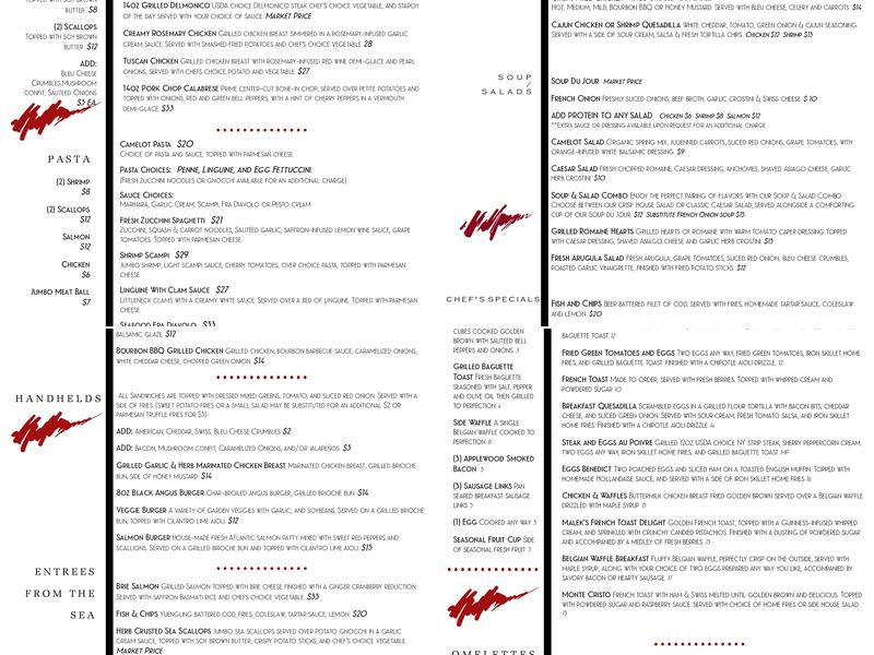 Camelot Menu