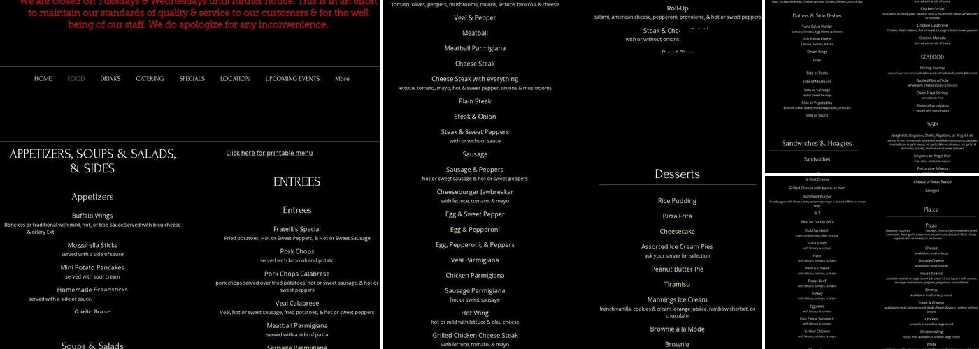 Fratelli's Restaurant Menu
