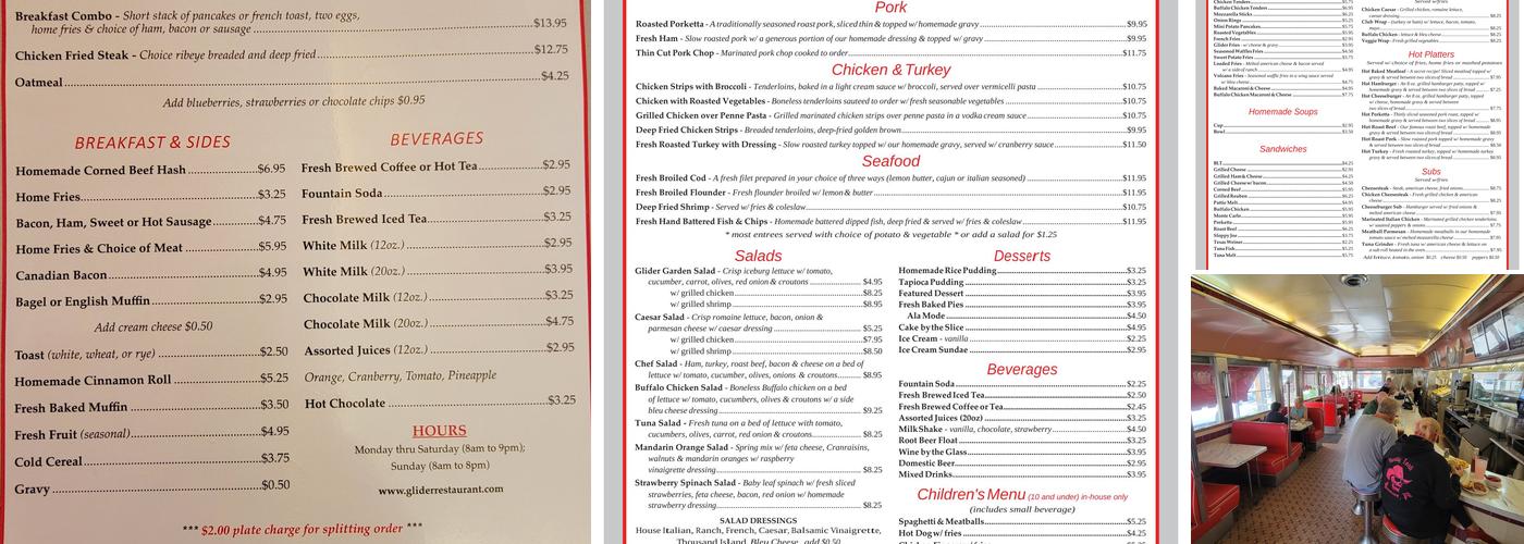 Glider Diner Menu