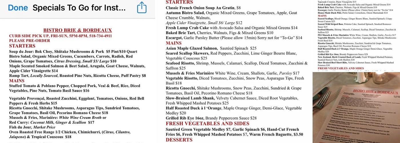 Bistro Brie & Bordeaux Menu