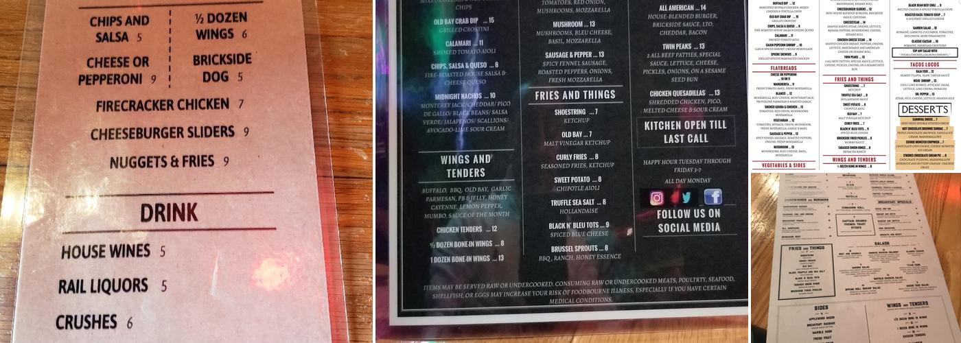 Brickside Food & Drink Menu