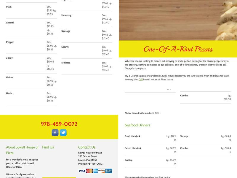 George's Pizza House Menu