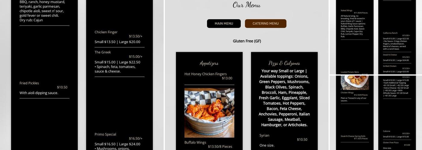 Primo Pizza Restaurant Menu