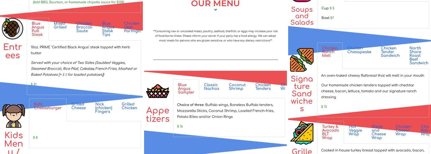 Blue Angus Cafe Menu