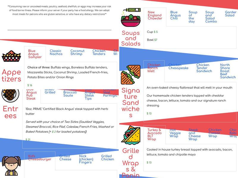 Blue Angus Cafe Menu