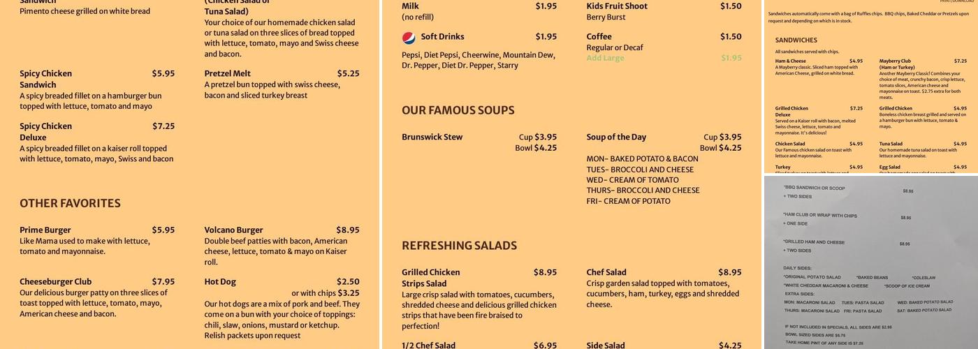 Mayberry's Restaurant Menu